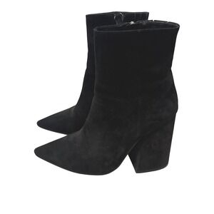 Alias Mae Black‎ Suede Pointed Toe Block Heel Ankle Boots Size 36 Leather